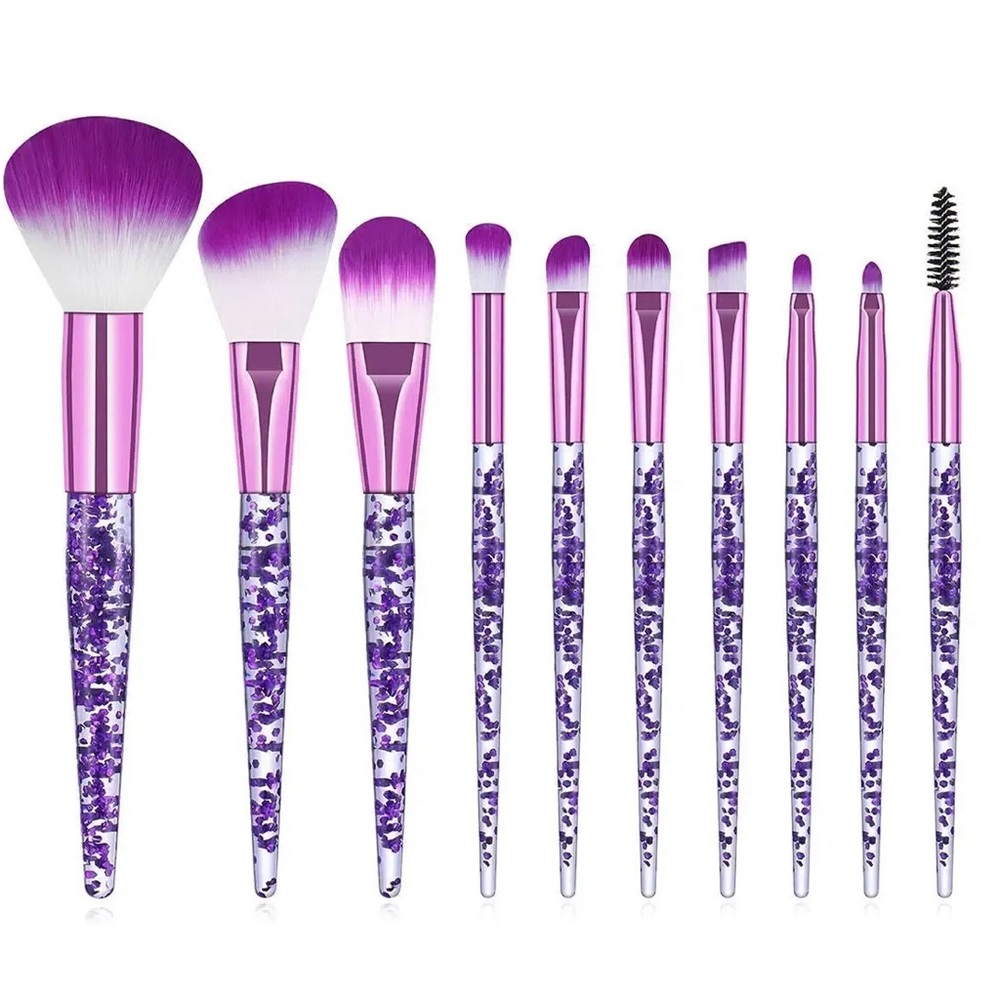Ten Piece Makeup Brush Set with Glitter Handle Professional Full Coverage - Picture 1 of 11